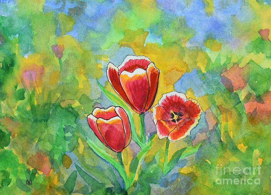 Tulips-Red Painting by Monika Shepherdson