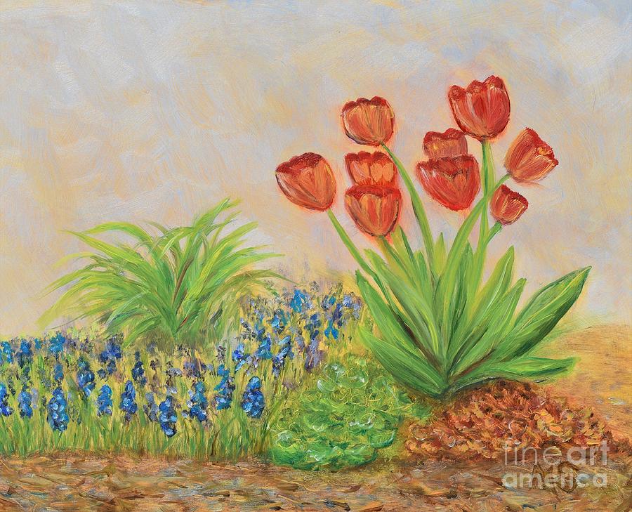 Tulips Spring Garden Painting by Monika Shepherdson