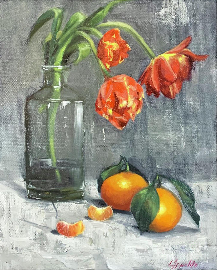 Tulips with Mandarins Painting by Lori Ippolito