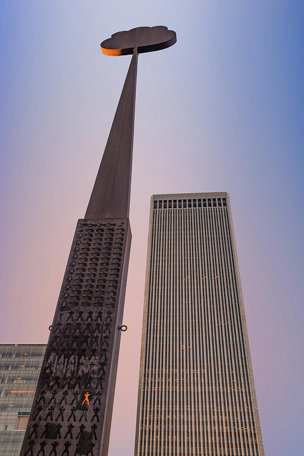 Tulsa Artificial Cloud Sculpture and BOK Tower Skyscraper Photograph by Gregory Ballos