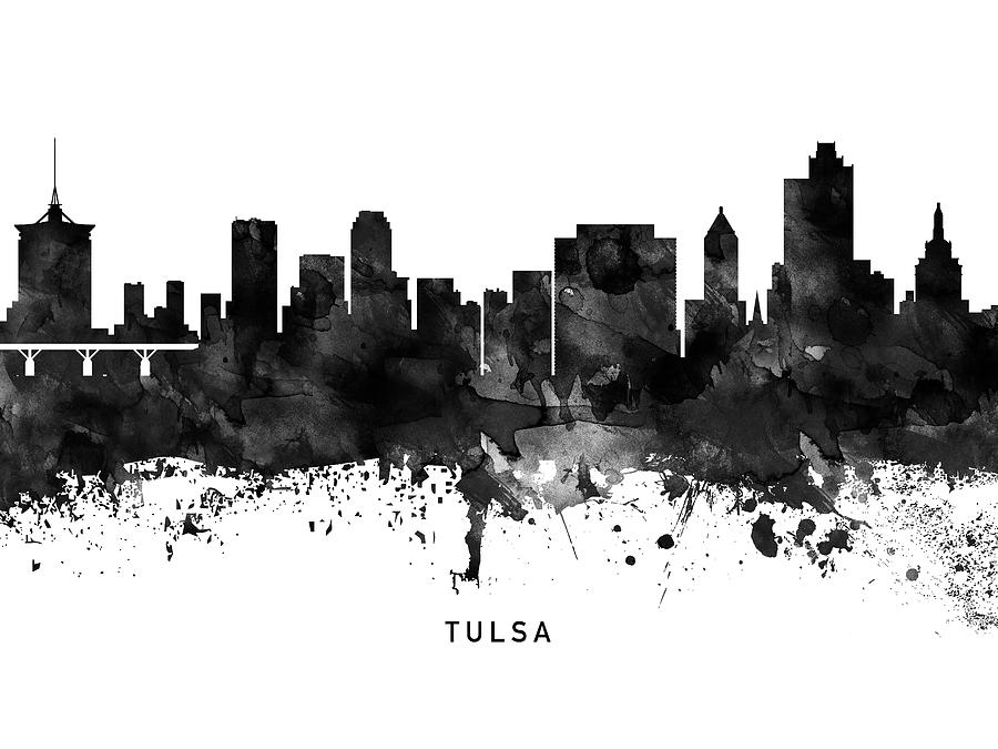 Tulsa Black White Named Skyline Digital Art by Chara - Fine Art America