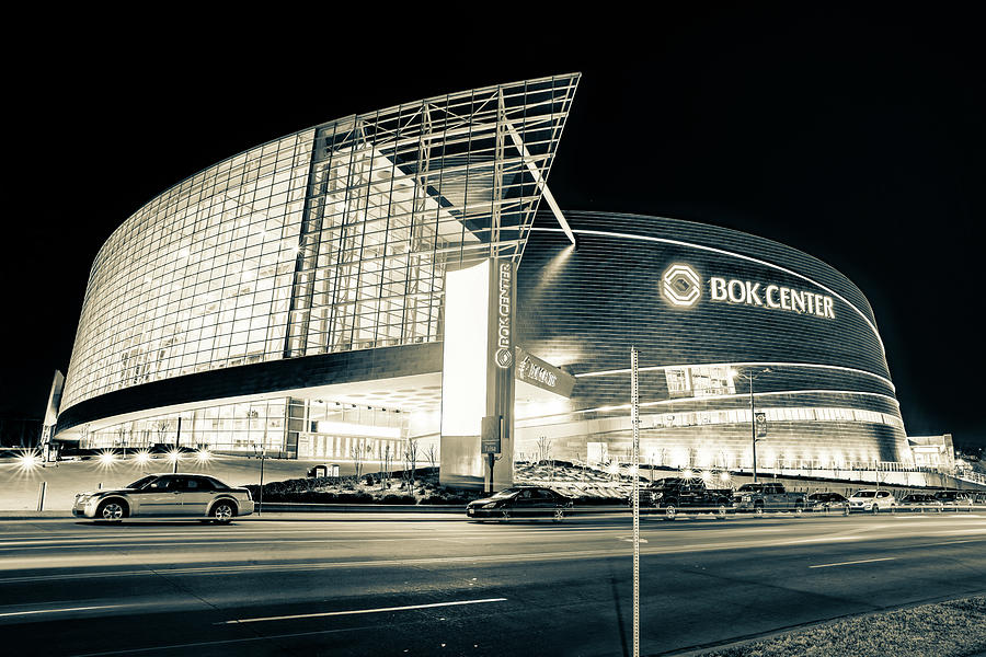 Tulsa BOK Center Arena At Night - Sepia Edition Photograph by Gregory Ballos