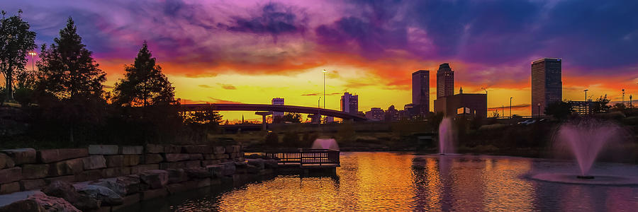 Tulsa Centennial Park Skyline Panoramic Sunset Photograph