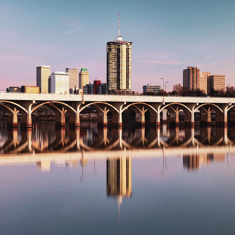 Tulsa City Skyline and Arkansas River Reflections 1x1 Photograph by Gregory Ballos