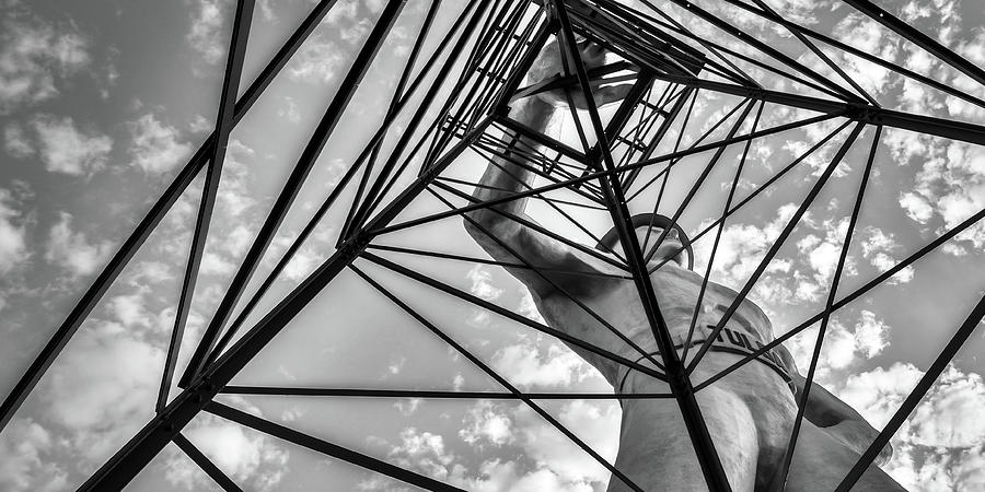 Tulsa Driller On Oil Derrick in Black and White Panorama Photograph by Gregory Ballos