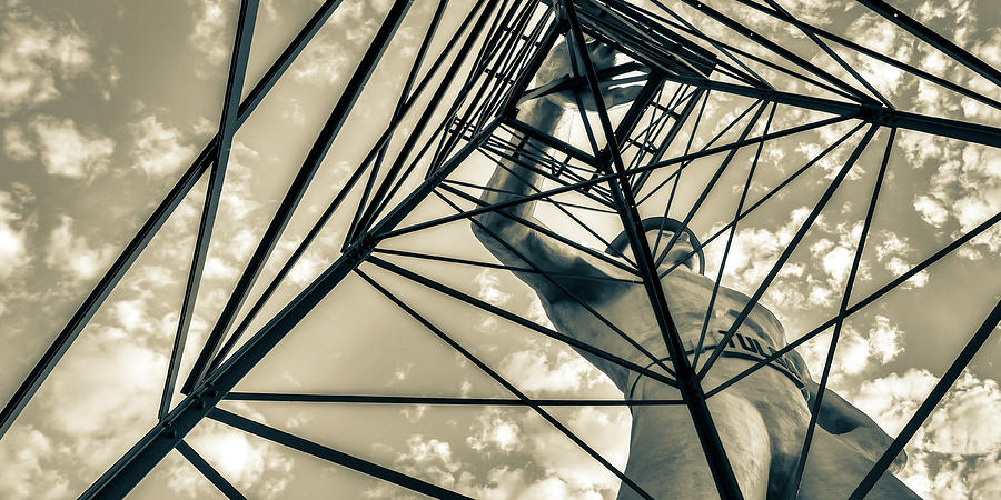 Tulsa Driller On Oil Derrick in Sepia Panorama Photograph by Gregory Ballos