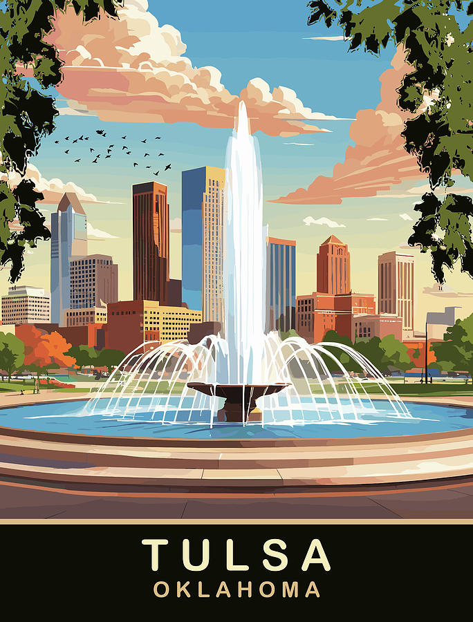 Tulsa, Oklahoma, City Fountain Digital Art by Long Shot