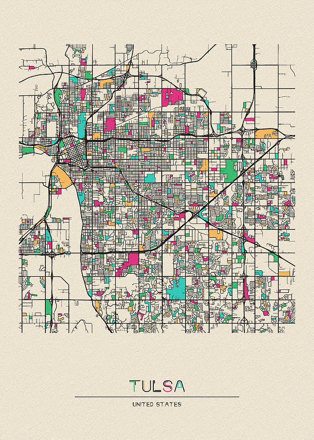Memento Movie Drawing - Tulsa, Oklahoma City Map by Inspirowl Design