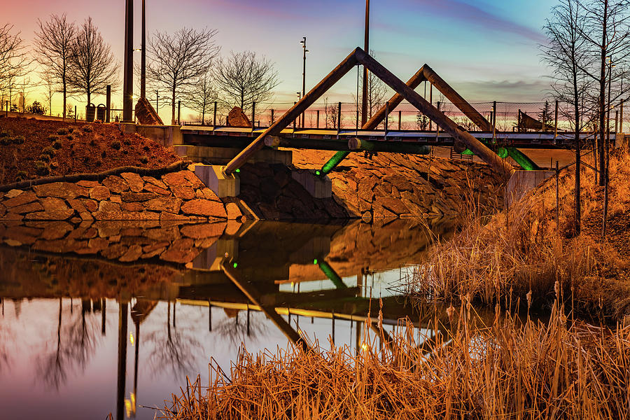 Tulsa Oklahoma Kings Post Bridge at Sunset - The Gathering Place Photograph by Gregory Ballos