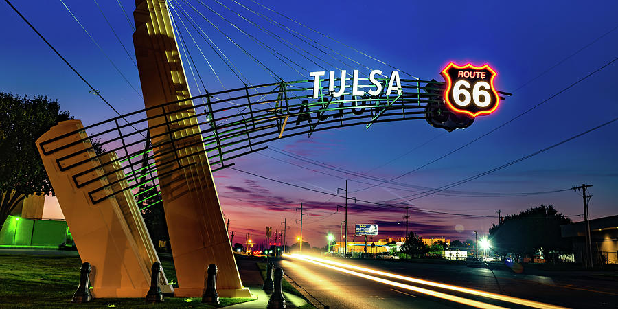 Tulsa Oklahoma Route 66 Western Gateway Arch Panorama Photograph by Gregory Ballos