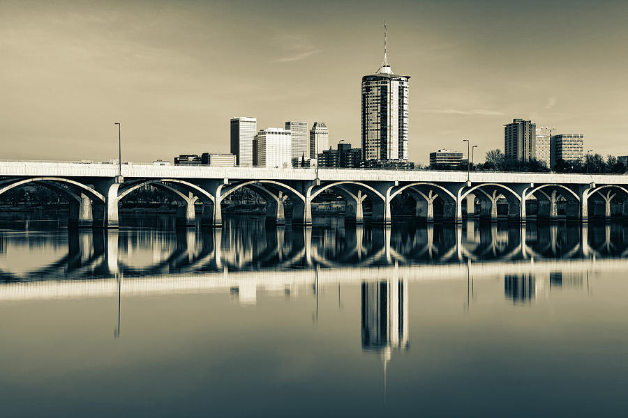 Tulsa Oklahoma Skyline and the 21st Street Bridge in Sepia Photograph by Gregory Ballos
