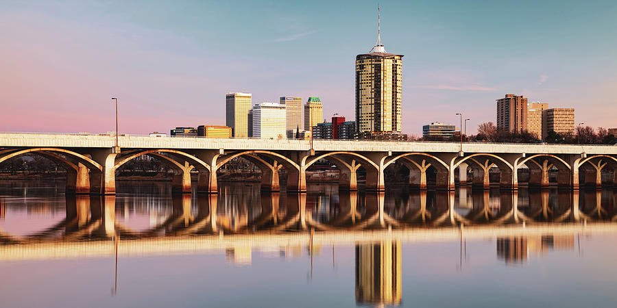 Tulsa Skyline Photograph - Tulsa Oklahoma Skyline and the 21st Street Bridge Panorama by Gregory Ballos