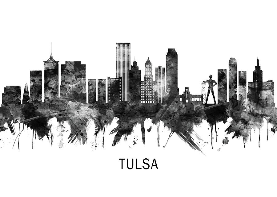 Tulsa Oklahoma Skyline BW Mixed Media by NextWay Art - Fine Art America