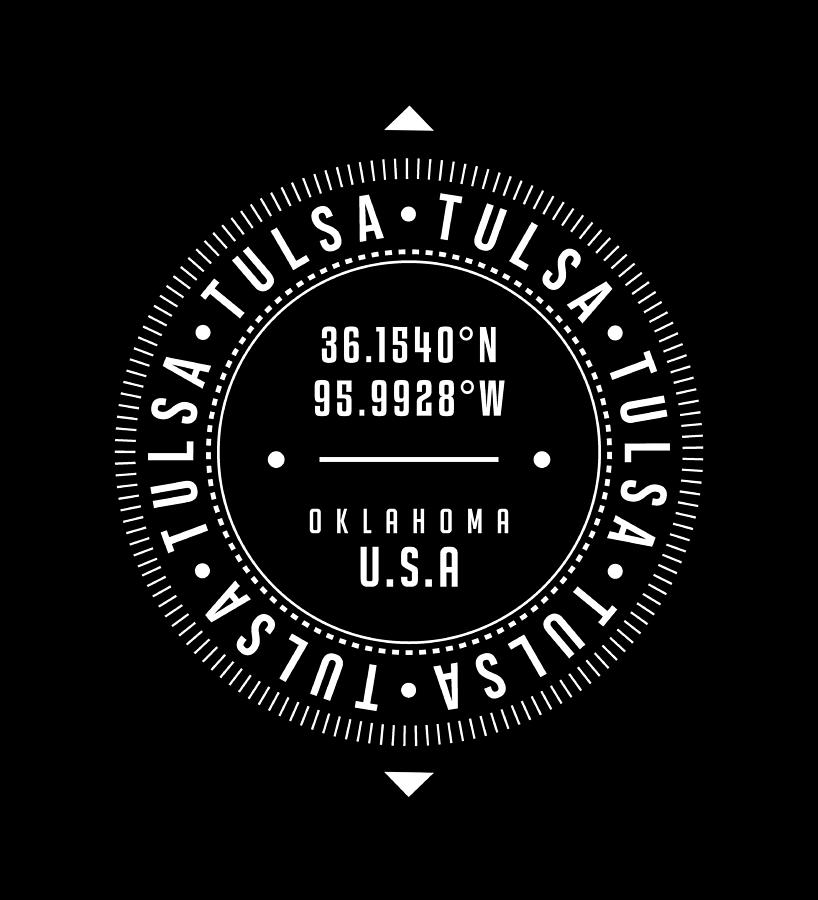 Tulsa, Oklahoma, Usa - 2 - City Coordinates Typography Print - Classic, Minimal Digital Art
