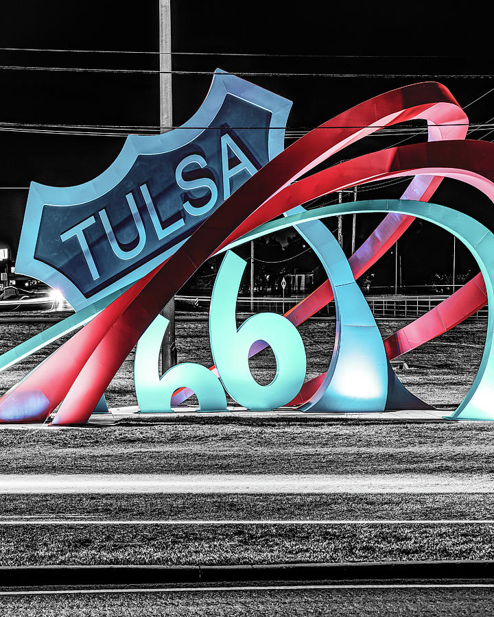 Tulsa Oklahomas Route 66 Rising Landmark Sculpture in Selective Color Photograph by Gregory Ballos