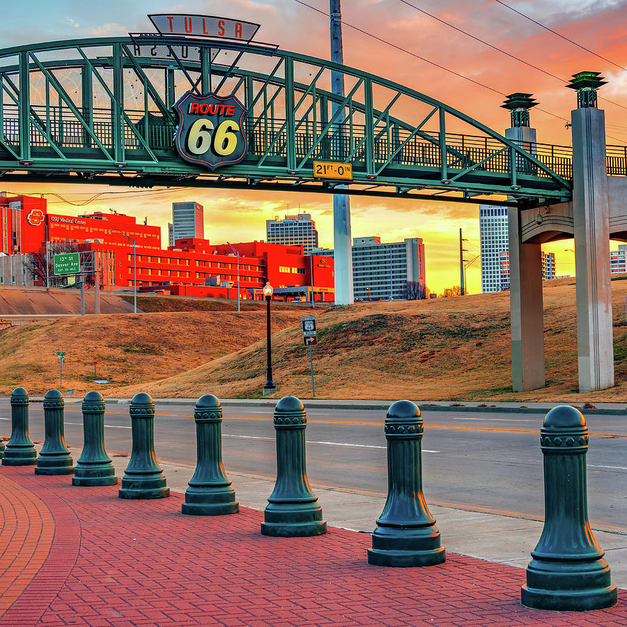 Tulsas Route 66 Cyrus Avery Centennial Plaza At Sunrise 1x1 Photograph by Gregory Ballos