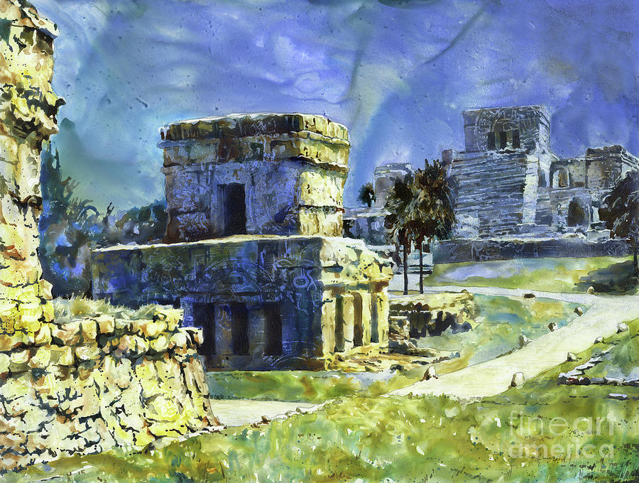 Architecture Painting - Tulum Ruins Mexico by Ryan Fox