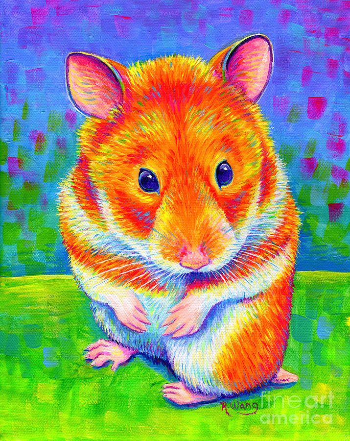 Tumbleweed - Colorful Rainbow Hamster Painting by Rebecca Wang