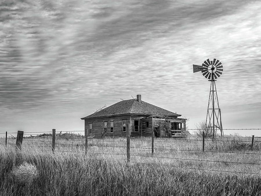 Tumbleweeds and Windmills bw Photograph by Penny Meyers