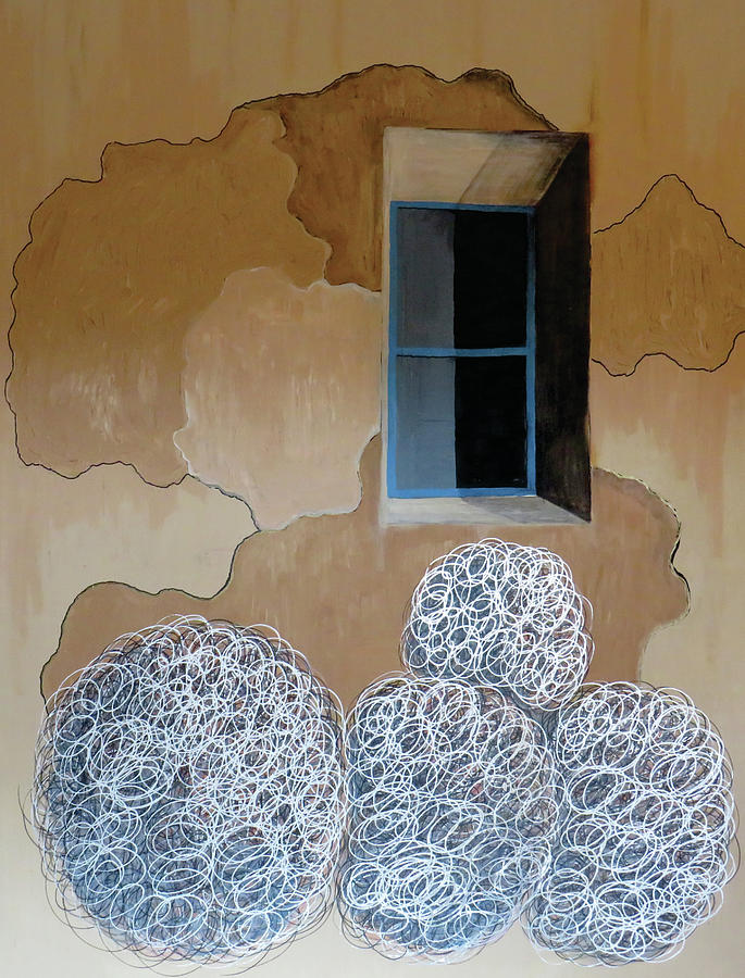 Tumbleweeds at window Painting by Ted Clifton