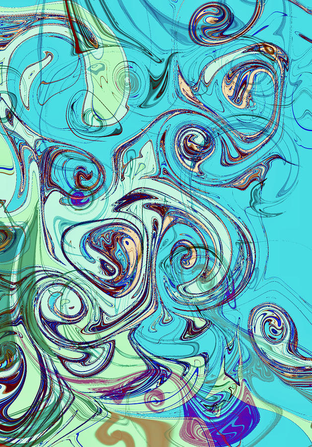 Abstract Digital Art - Tumbling In The Briny - Blue by Designs By Nimros