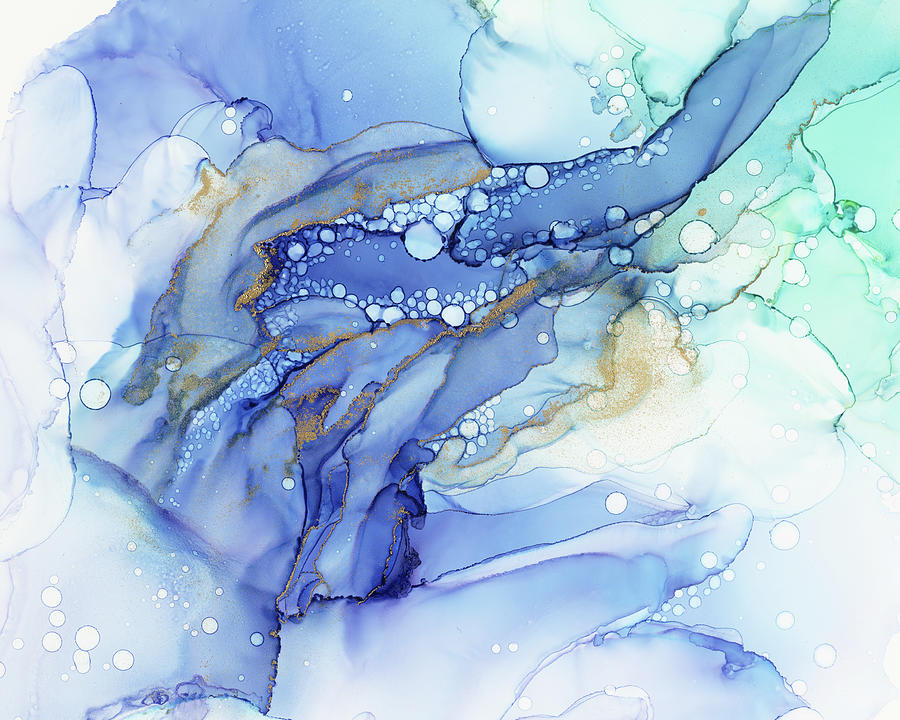 Ocean Painting - Tumultuous Ocean Waves Abstract Ink by Olga Shvartsur
