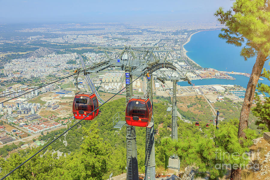 Tunektepe cable car in Antalya city of Turkey Digital Art by Benny Marty