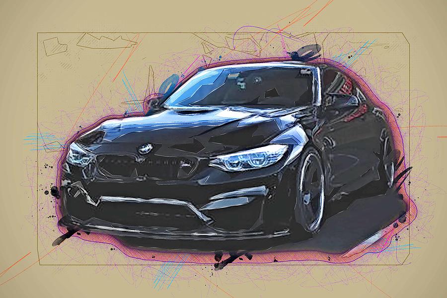 Tuning Bmw M4 Black Mixed Media by Ola Kunde - Pixels