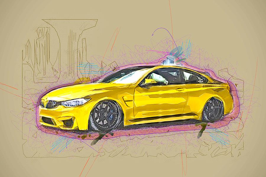 Tuning Golden Bmw M4 Incurve Mixed Media by Ola Kunde - Pixels