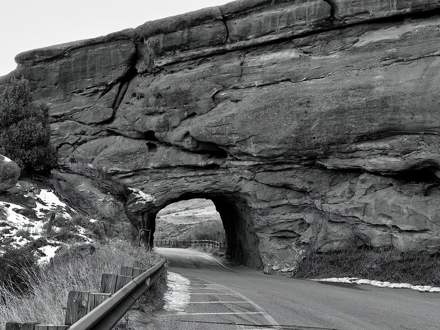 Tunnel At Red Rocks Park Colorado Black And White Photograph Photograph by Ann Powell