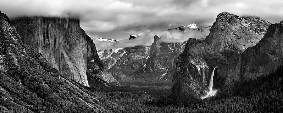 Tunnel View Yosemite National Park Black and White Photograph by Sonny Ryse