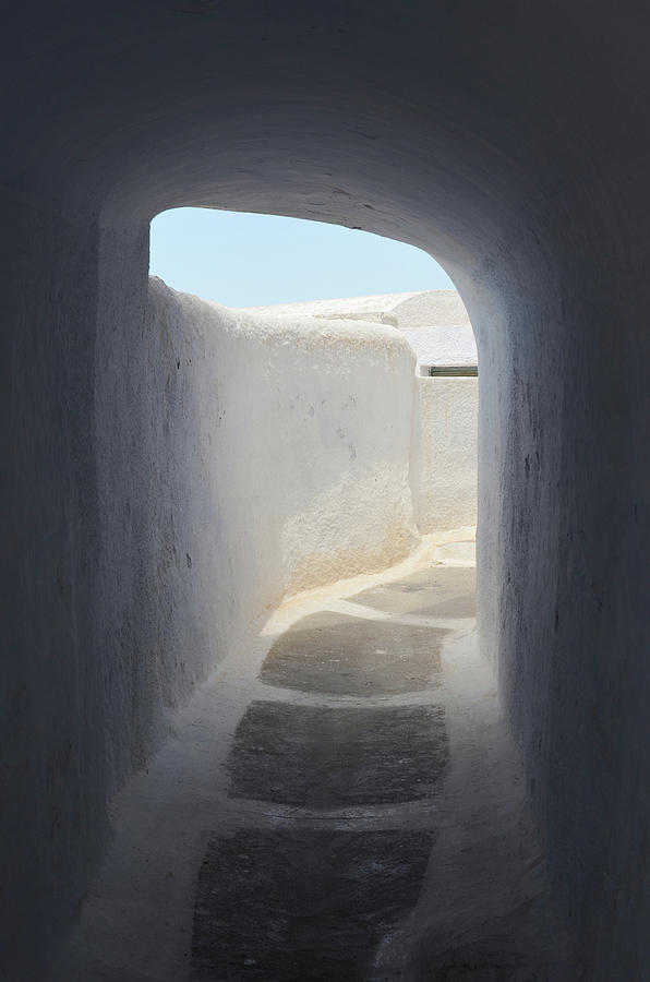 Greek Photograph - Tunnel walkway in Pyrgos, Santorini by Carolina Reina