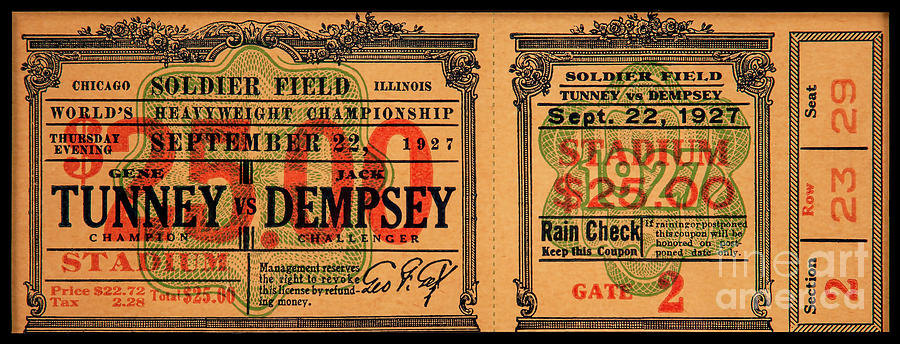 Soldier Field Photograph - Tunney vs Dempsey 1927 Fight Ticket by Jon Neidert