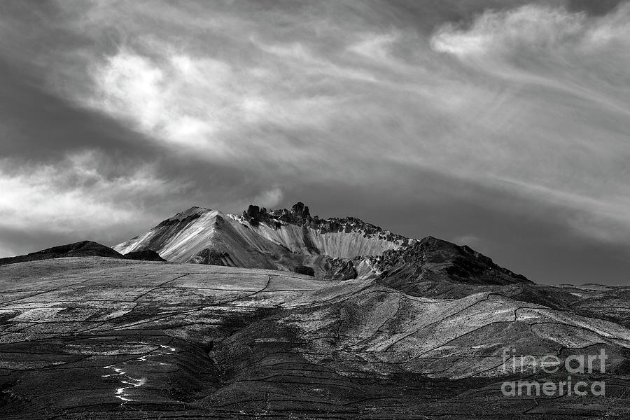 Tunupa volcano black and white Bolivia Photograph by James Brunker