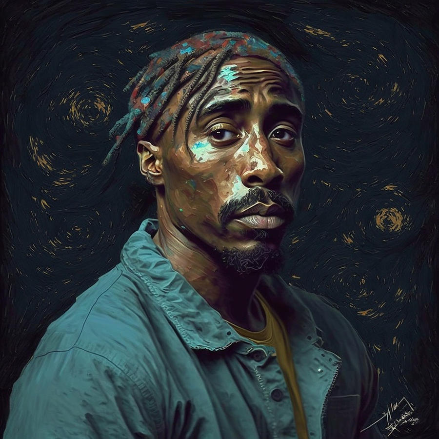 Tupac Shakur Van Gogh Style in Digital Digital Art by Jonathan