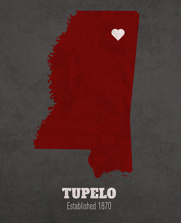 Mississippi State University Mixed Media - Tupelo Mississippi City Map Founded 1870 Mississippi State University Color Palette by Design Turnpike