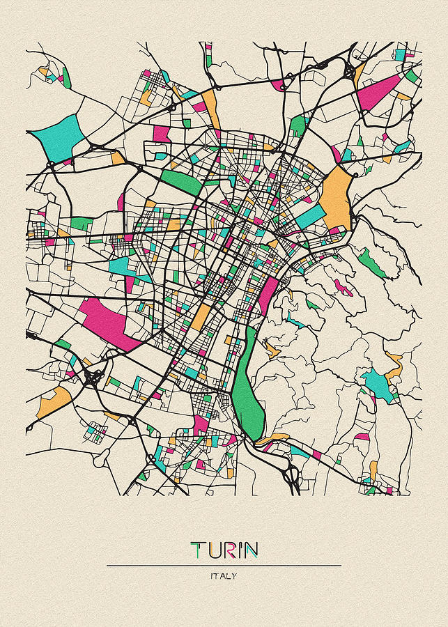Memento Movie Drawing - Turin, Italy City Map by Inspirowl Design
