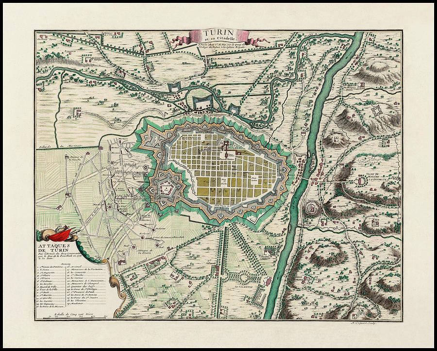 Vintage Photograph - Turin Italy Vintage Historical Map 1706 by Carol Japp