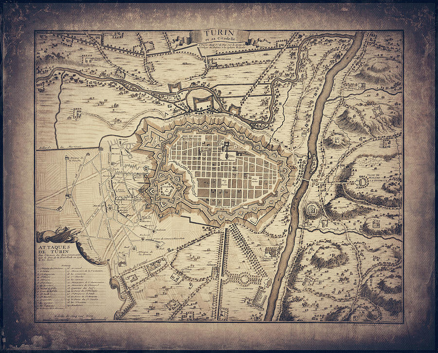 Vintage Photograph - Turin Italy Vintage Historical Map 1706 Sepia by Carol Japp