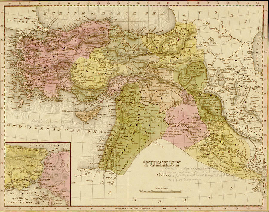 Turkey Drawing - Turkey 1844 by Vintage Maps