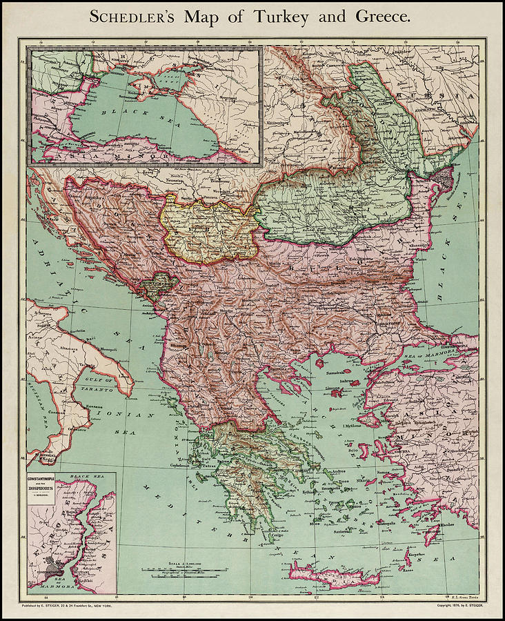 Turkey and Greece Vintage Map 1876 Drawing by Carol Japp - Fine Art America