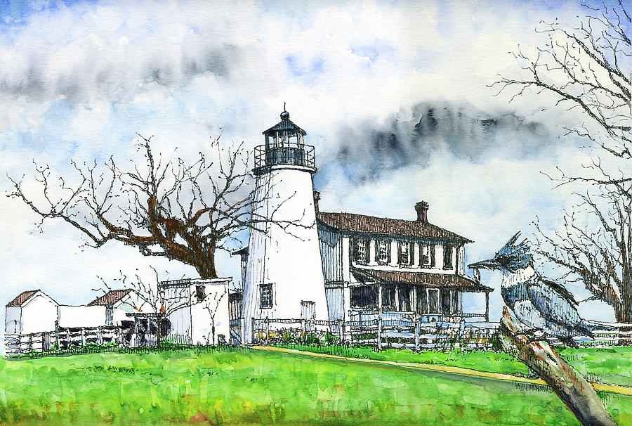 Turkey Point Lighthouse Watercolor Painting by John D Benson