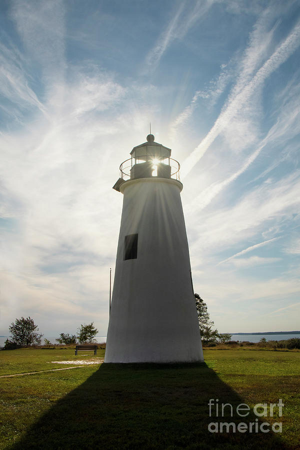 Turkey Point Lighthouse with Sun Flare Coastal Landscape Photograph Photograph by PIPA Fine Art - Simply Solid