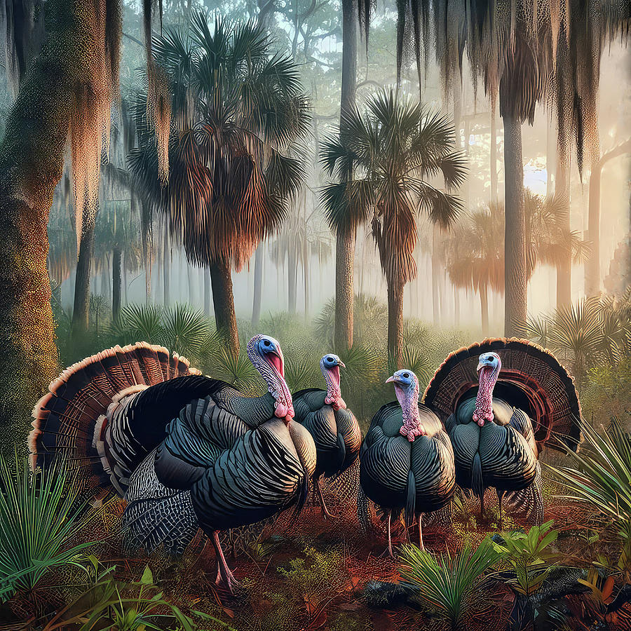 Turkeys In The Florida Backwoods Digital Art by HH Photography of Florida