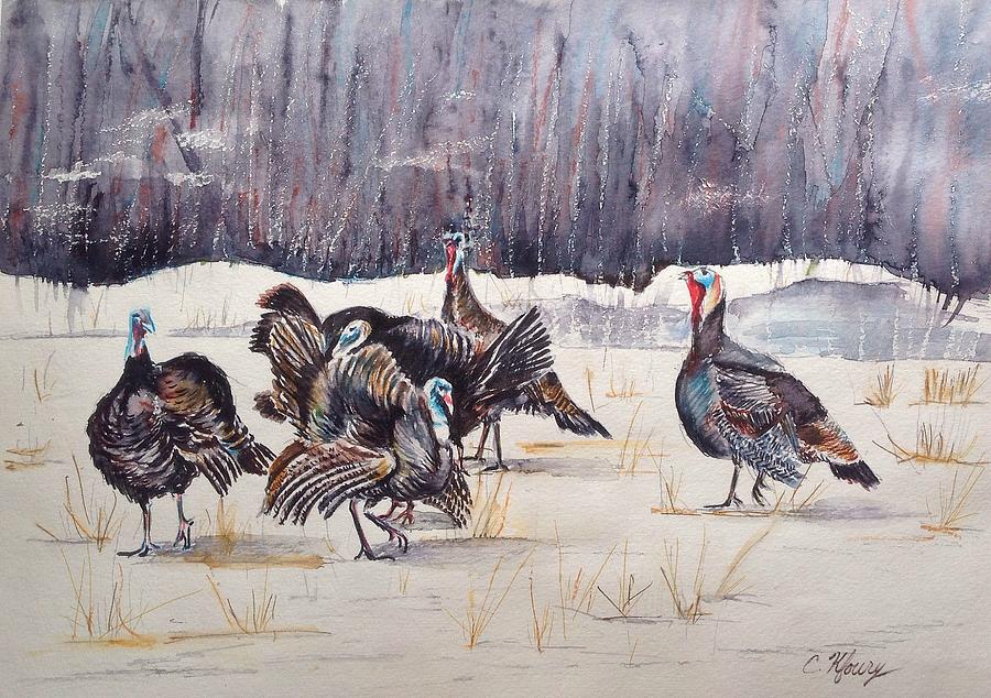 Turkeys in the Straw Painting by Christine Kfoury