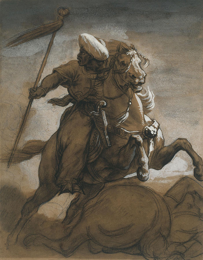 Turkish Cavalier in Combat Drawing by Jean Louis Andre Theodore Gericault