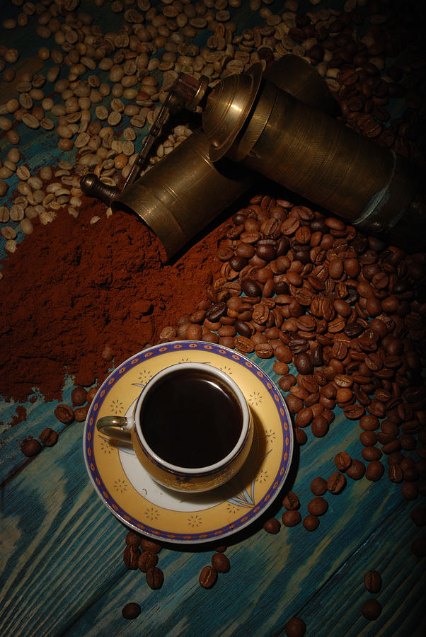 Turkish coffee and girinder with cup Photograph by Firatgocmen