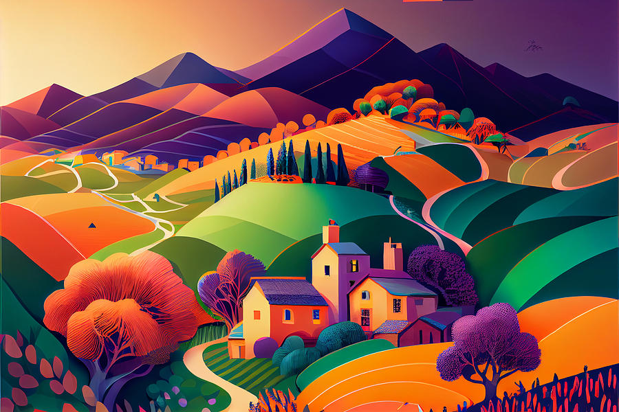 Turkish  Style  Village  Rolling  Hills  Creek  Farm  By Asar Studios Digital Art
