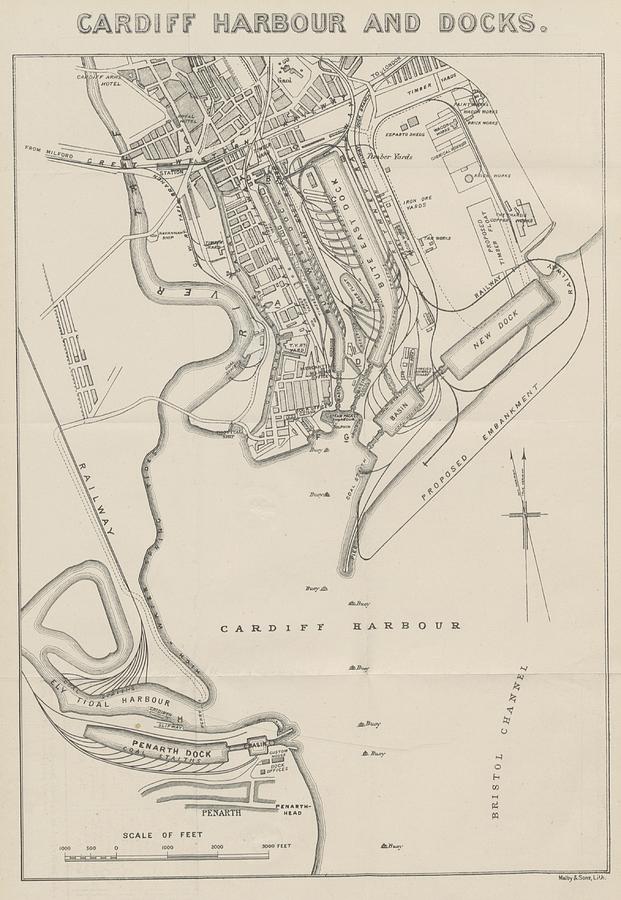 TURNER1882 Cardiff Harbour and Docks Drawing by Timeless Geo Maps ...