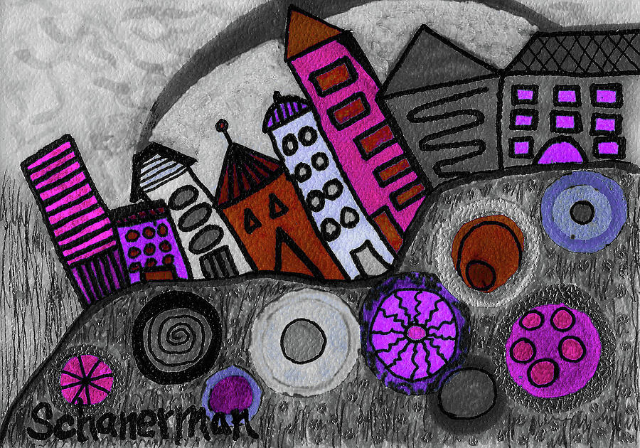 Abstract Design Drawing - Turning Funky City On Its Ear Redux by Susan Schanerman